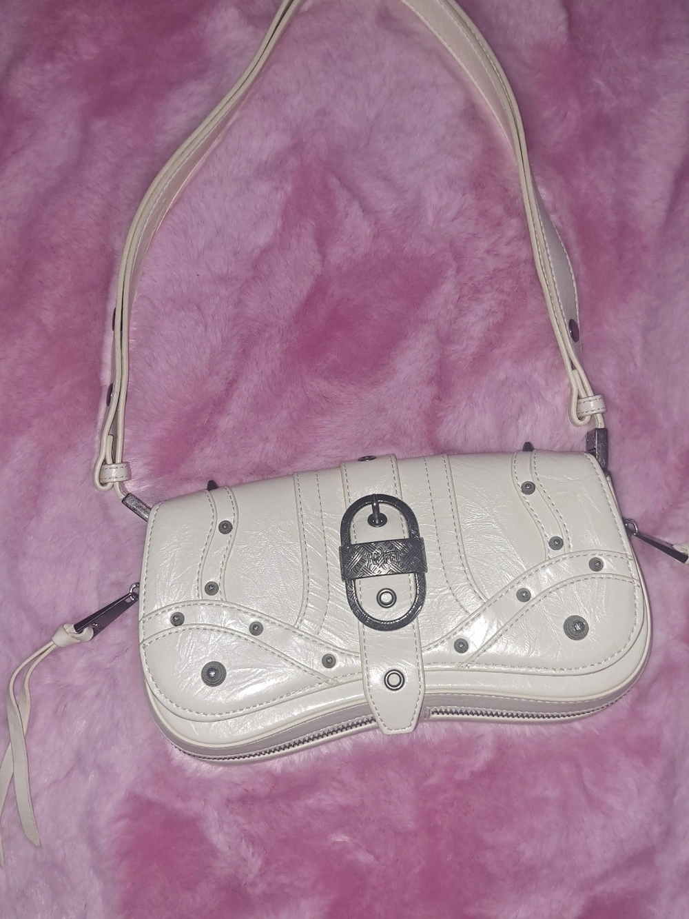 JW PEI Cream Leather-Effect Shoulder Bag with Stud Detail